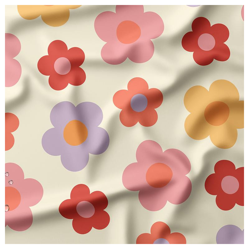Printed Waterproof Fabric UTOPIA Ecru / Pink
